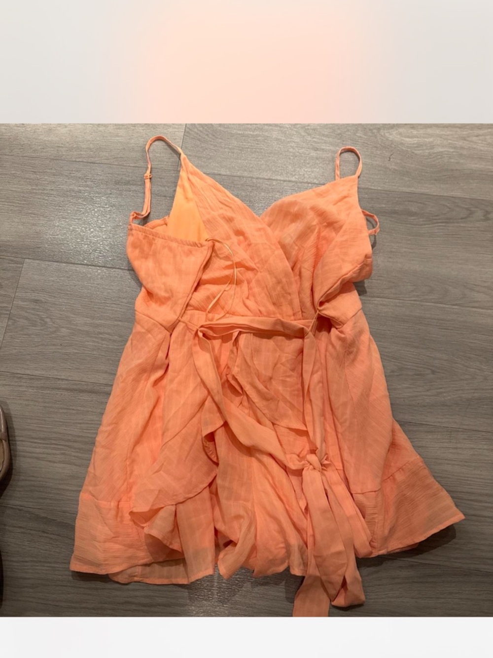 Francesca's Collections Orange Tie-Waist Spaghetti Strap Romper